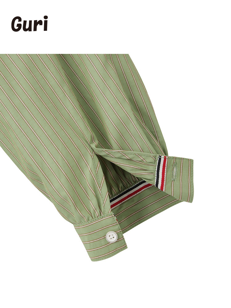 ストライプシャツ〈Guri〉　greennout（大きいサイズ）