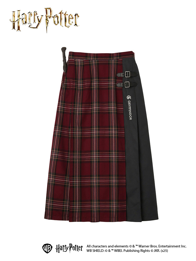 【大きいサイズ13号～19号】　チェック×無地 ロングスカート〈ハリー・ポッター〉greennout（大きいサイズ）