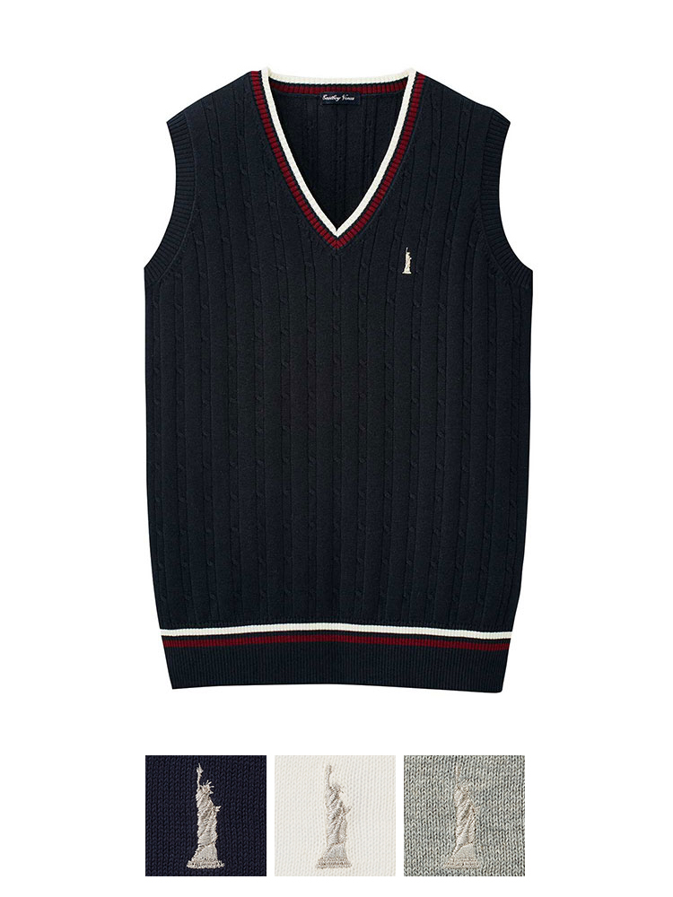 【薄手】Venus COOLMAXベスト12G〈ケーブル編/ライン入り〉薄手