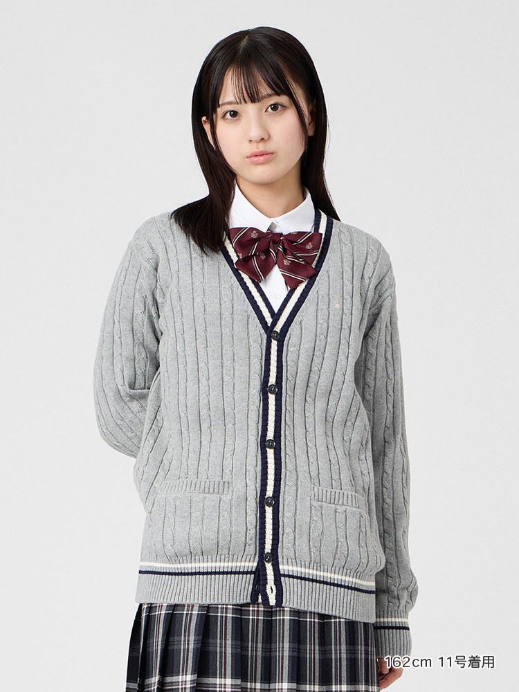 Venus 綿カーディガン7G〈ケーブル編/ライン入り〉