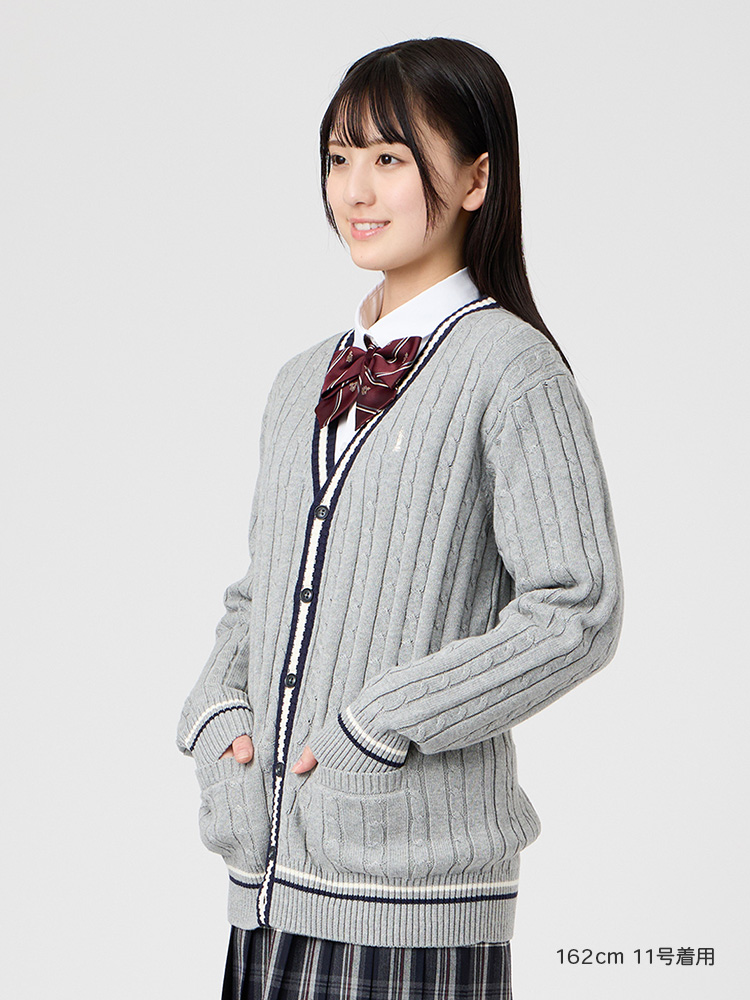 Venus 綿カーディガン7G〈ケーブル編/ライン入り〉