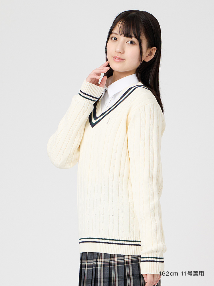 Venus 綿セーター7G〈ケーブル編/ライン入り〉
