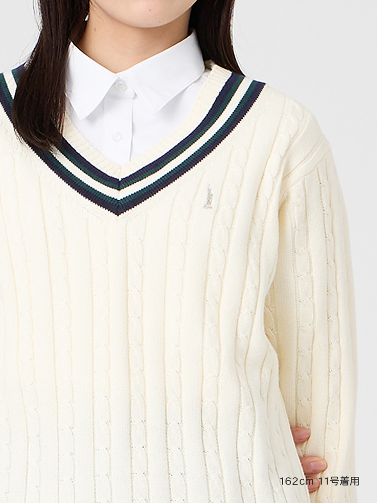 Venus 綿セーター7G〈ケーブル編/ライン入り〉