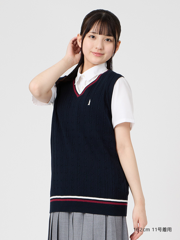 【薄手】Venus COOLMAXベスト12G〈ケーブル編/ライン入り〉薄手