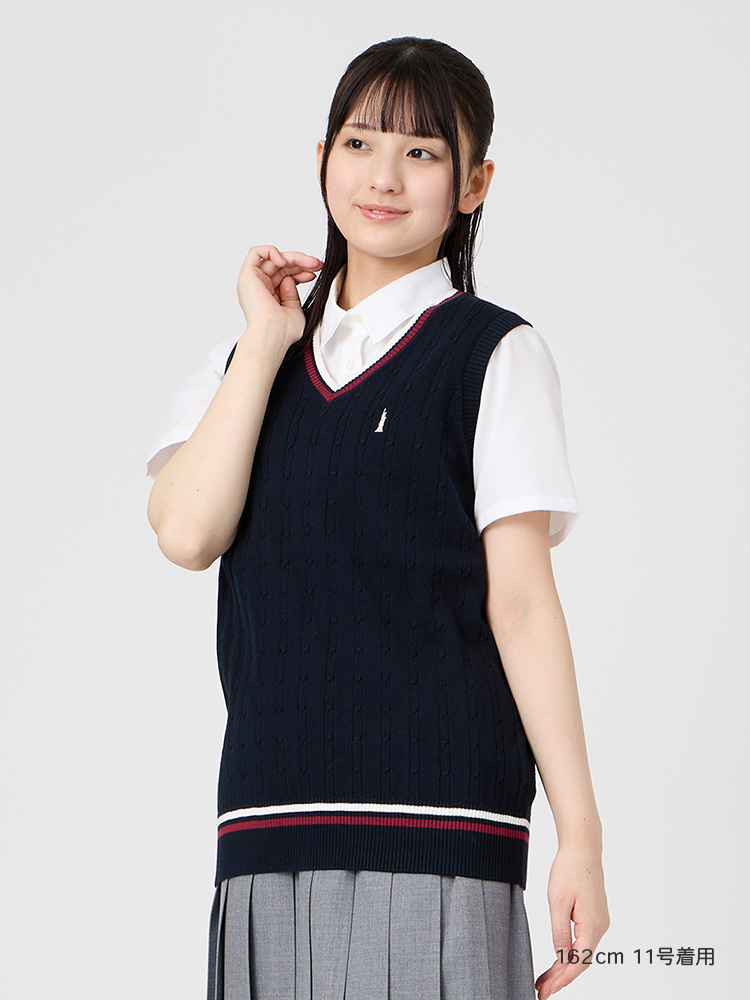 【薄手】Venus COOLMAXベスト12G〈ケーブル編/ライン入り〉薄手