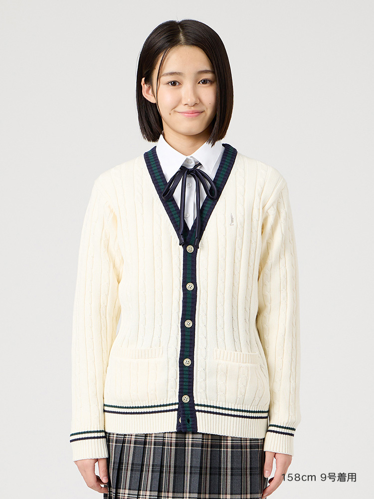 Venus 綿カーディガン7G〈ケーブル編/ライン入り〉