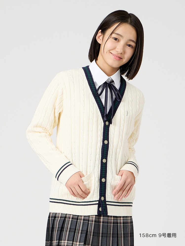 Venus 綿カーディガン7G〈ケーブル編/ライン入り〉