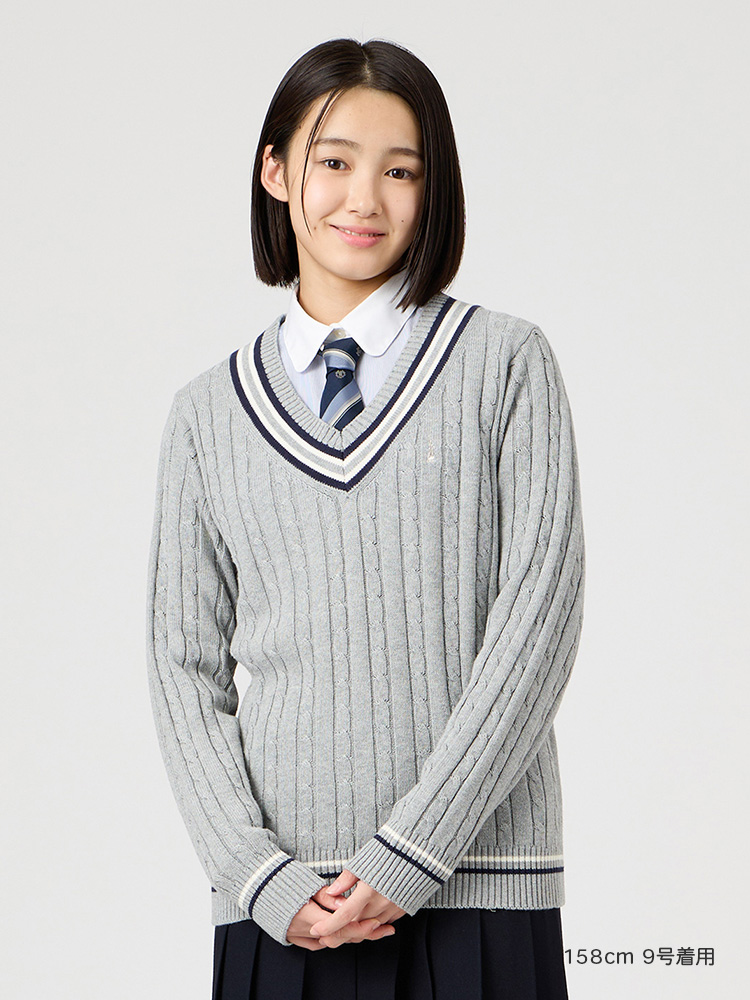 Venus 綿セーター7G〈ケーブル編/ライン入り〉