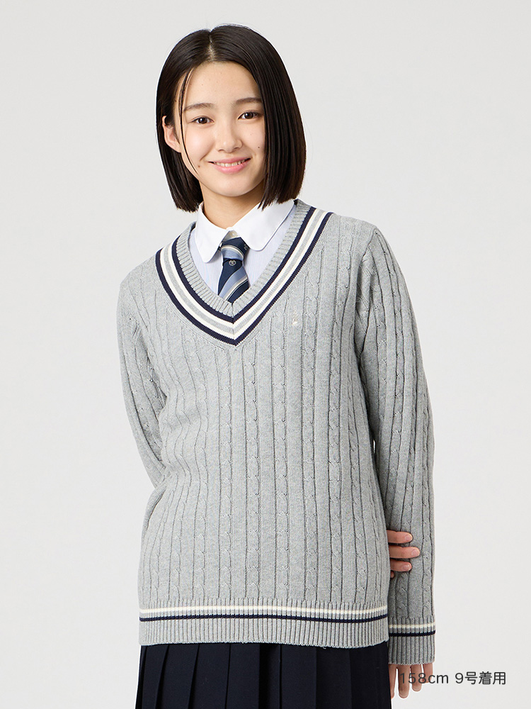 Venus 綿セーター7G〈ケーブル編/ライン入り〉