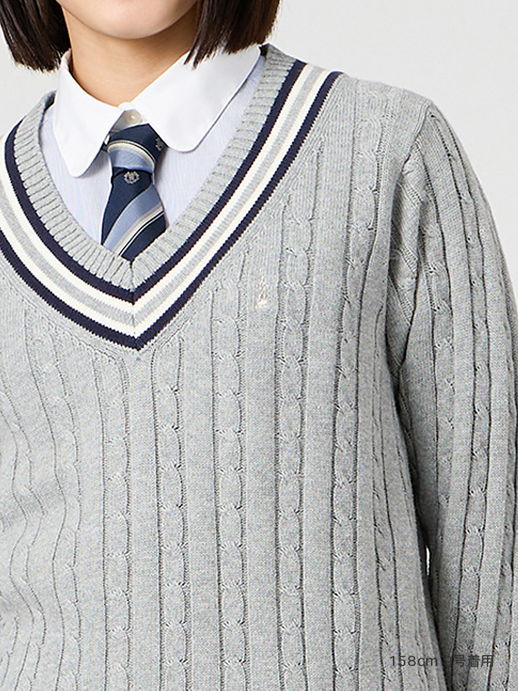 Venus 綿セーター7G〈ケーブル編/ライン入り〉
